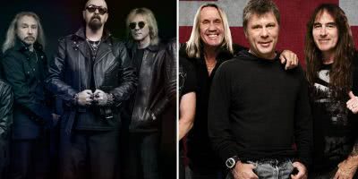 2 panel image of Judas Priest and Iron Maiden