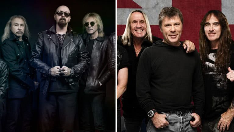 2 panel image of Judas Priest and Iron Maiden