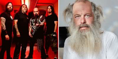 2 panel image of Slayer and Rick Rubin