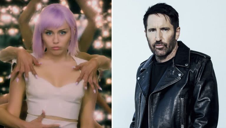 Image of Miley Cyrus in an episode of Black Mirror and Trent Reznor of Nine Inch Nails