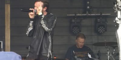 Members of UK Korn tribute again Korn Again playing live