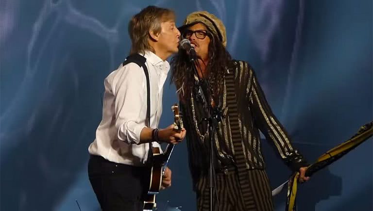 Paul McCartney and Steven Tyler performing in Las Vegas