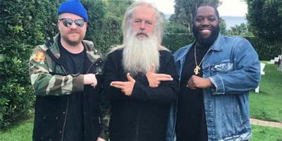 El-P and Killer Mike of Run The Jewels pictures with iconic producer Rick Rubin