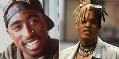 2 panel image of Tupac Shakur and XXXTentacion