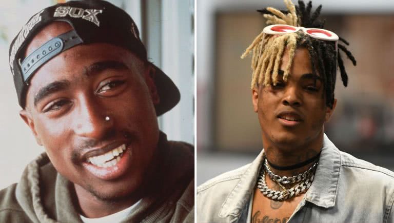 2 panel image of Tupac Shakur and XXXTentacion