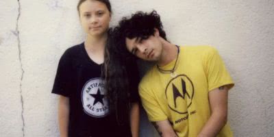 Image of Matty Healy of The 1975 with climate change activist Greta Thurnberg