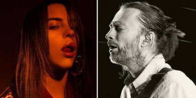 2 panel image of Billie Eilish and Radiohead frontman Thom Yorke