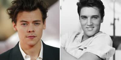 2 panel image of One Direction's Harry Styles and Elvis Presley