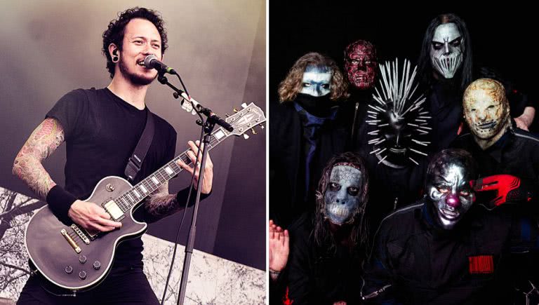 2 panel image of Trivium frontman Matt Heafy and US nu-metal icons Slipknot