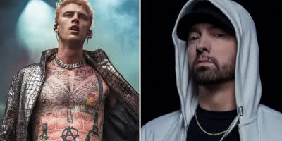 2 panel image of Machine Gun Kelly and Eminem