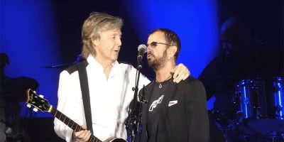 Image of Paul McCartney and Ringo Starr onstage in Los Angeles