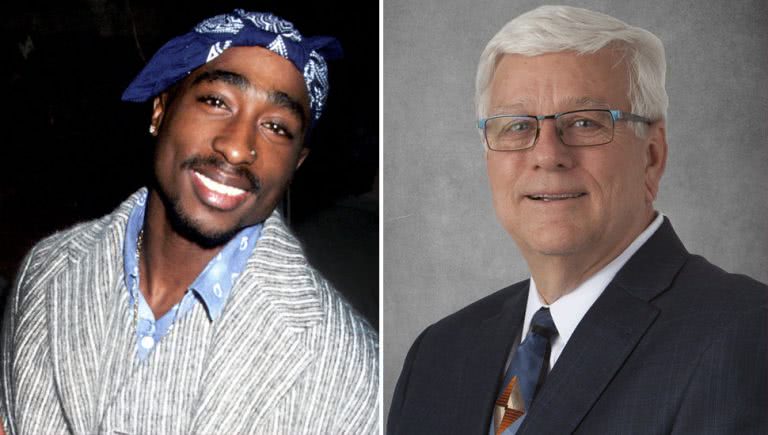 Image of late US rapper Tupac Shakur and ousted Iowa government worker Jerry Foxhoven