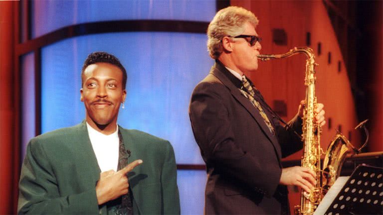 Image of Bill Clinton playing the saxophone on 'The Arsenio Hall Show'