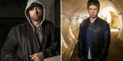 2 panel image of Eminem and Noel Gallagher