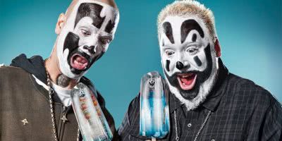 Press photo of the Insane Clown Posse in juggalo makeup