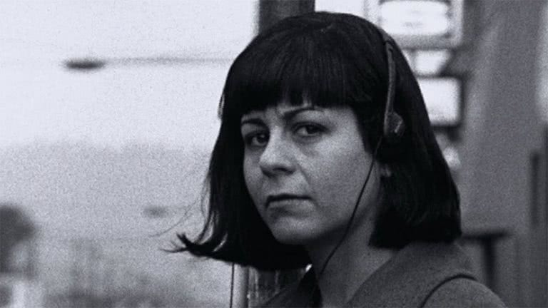 Image of former Sleater-Kinney drummer Janet Weiss in the film clip for 'Get Us'