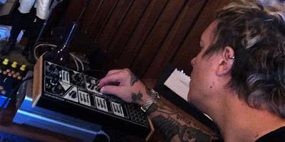 Liam Howlett of The Prodigy working in the studio