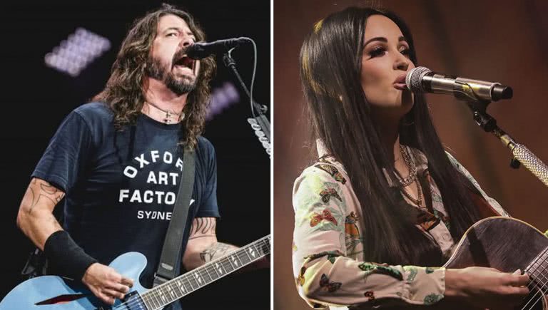 2 panel image of the Foo Fighters and Kacey Musgraves, two artists who have thrown their support a new Planned Parenthood campaign