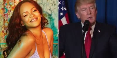 2 panel image of Rihanna and US President Donald Trump