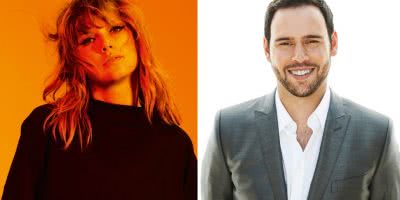 2 panel image of Taylor Swift and Ithaca Holdings founder Scooter Braun