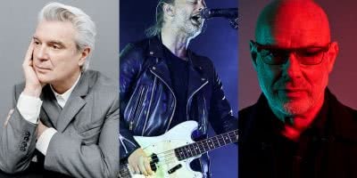 Photo collage of Brian Eno, David Byrne and Thom Yorke