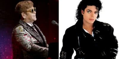 2 panel image of Elton John and Michael Jackson