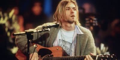 Kurt Cobain wearing his iconic cardigan during Nirvana's 'MTV Unplugged' set