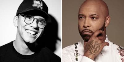 2 panel image of US rappers Logic and Joe Budden