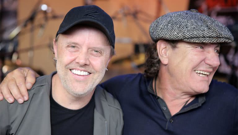 Image of Metallica drummer Lars Ulrich and AC/DC frontman Brian Johnson