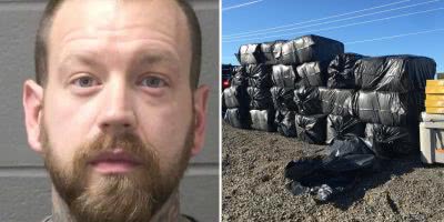 Image of Walls Of Jericho drummer Dustin Schoenhofer and the image of the marijuana found in his possession