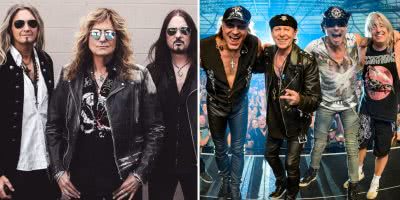 2 panel image of Whitesnake and Scorpions