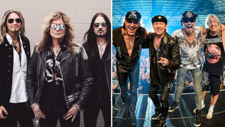 2 panel image of Whitesnake and Scorpions