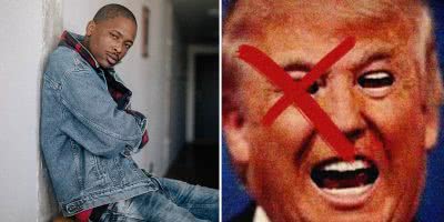 2 panel image of US rapper YG and the artwork to his single 'FDT', or "Fuck Donald Trump"