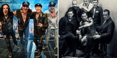 2 panel image of Scorpions and Rammstein, two of the greatest German metal bands of all time