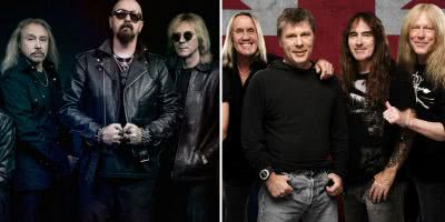 2 panel image of Judas Priest and Iron Maiden