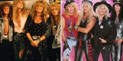 2 panel image of Whitesnake and Poison, two of te biggest hair metal bands ever