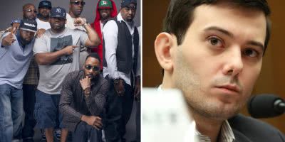 2 panel image of the Wu-Tang Clan and Martin Shkreli