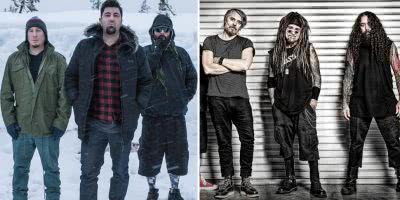 2 panel image of Deftones and Ministry, two artists performing Download Festival sideshows