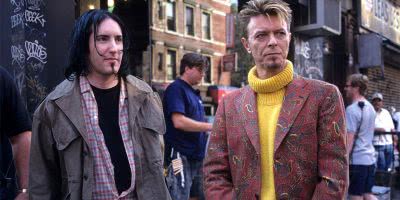 Image of Trent Reznor and David Bowie filming the 'I'm Afraid Of Americans' video clip