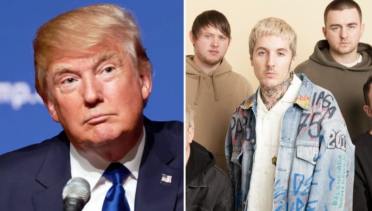 2 panel image of Donald Trump and Bring Me The Horizon frontman Oli Sykes