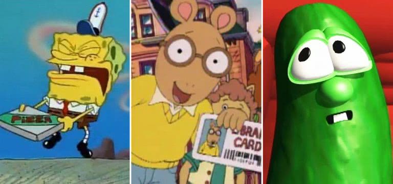 songs Triple image of children's songs favourites Spongebob, Arthur, and Larry