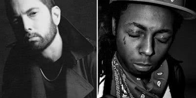 Double image of rappers Eminem and Lil Wayne