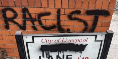 Photo of the vandalized Penny Lane street sign