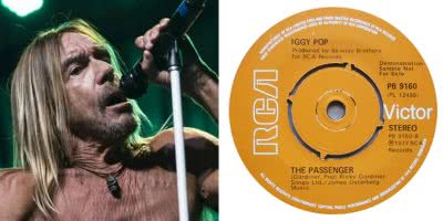 Split image of Iggy Pop and his single 'The Passenger'