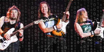 Heavy metal band Iron Maiden with code on top.