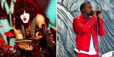 Double image of Paul Stanley from Kiss and Kanye West.