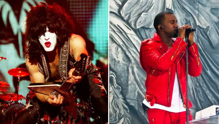 Double image of Paul Stanley from Kiss and Kanye West.