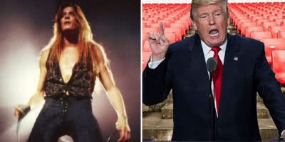 Split image of Skid Row's Sebastian Bach and President Donald Trump.