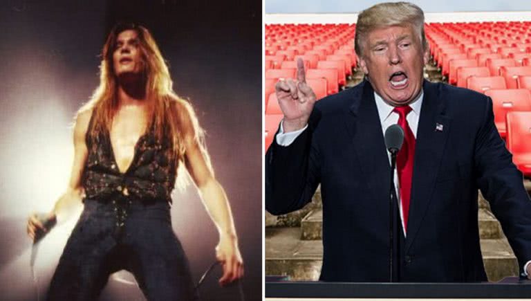 Split image of Skid Row's Sebastian Bach and President Donald Trump.