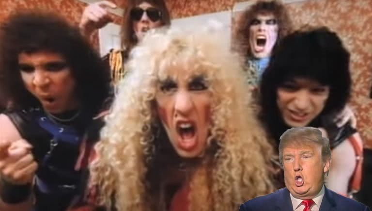 Custom image of Twisted Sister with a tiny Trump.